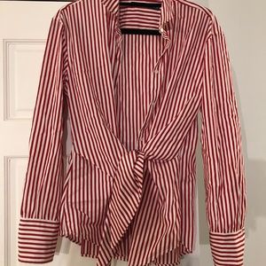 LAUREN Red/white stripe blouse with tie wrap. Excellent condition. Large